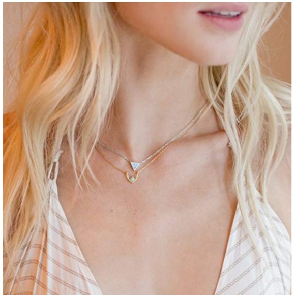 White Gold Plated Created Opal Necklace - Picture 4 of 5